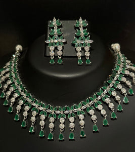 Maira - emerald / green Elegant Cubic Zirconia Necklace Set – Sparkling Bridal & Party Wear Jewellery