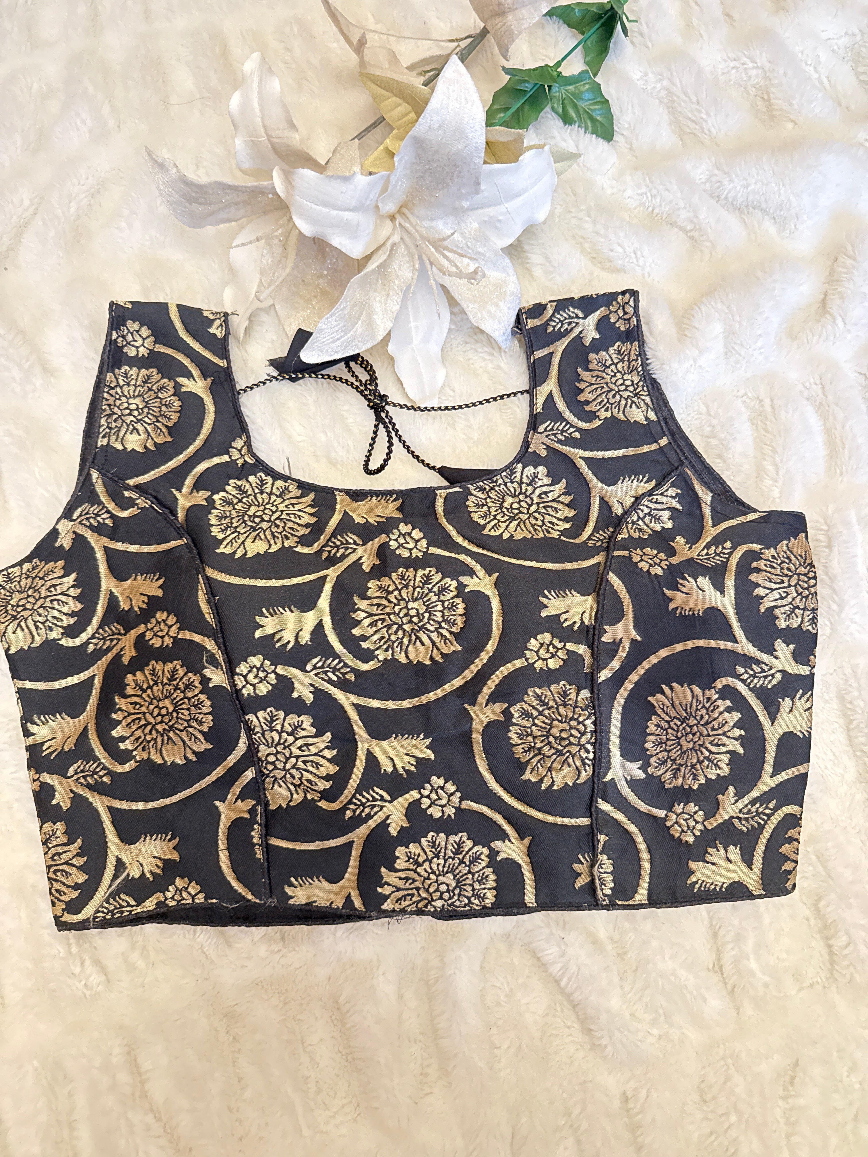 Black Floral Banarasi weaving readymade blouse