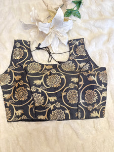 Black Floral Banarasi weaving readymade blouse