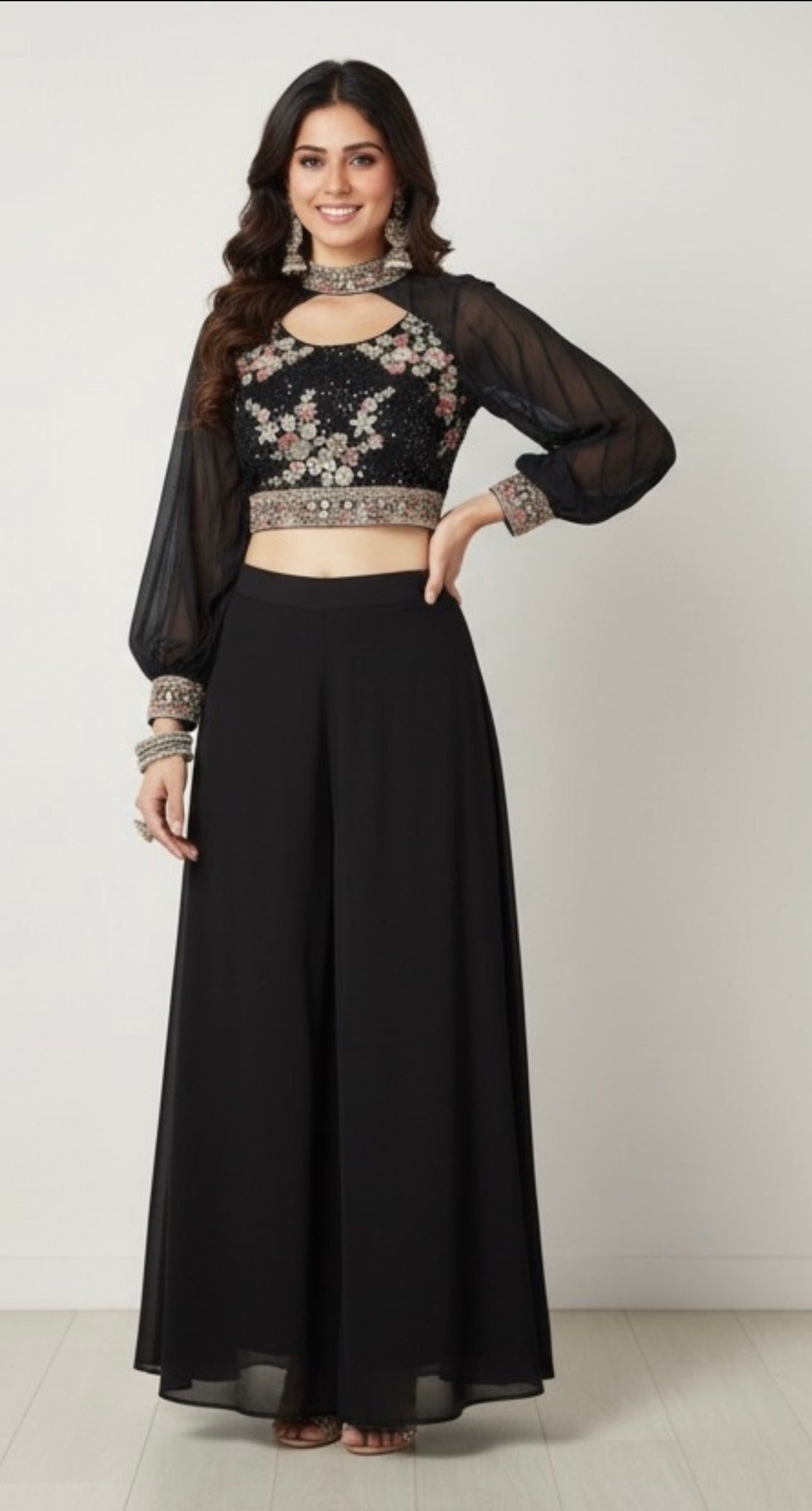 Indo western Sharara with blouse and jacket sleeves