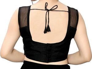 Black Designer Crop Top with Fringe Detailing | Partywear Blouse for Women