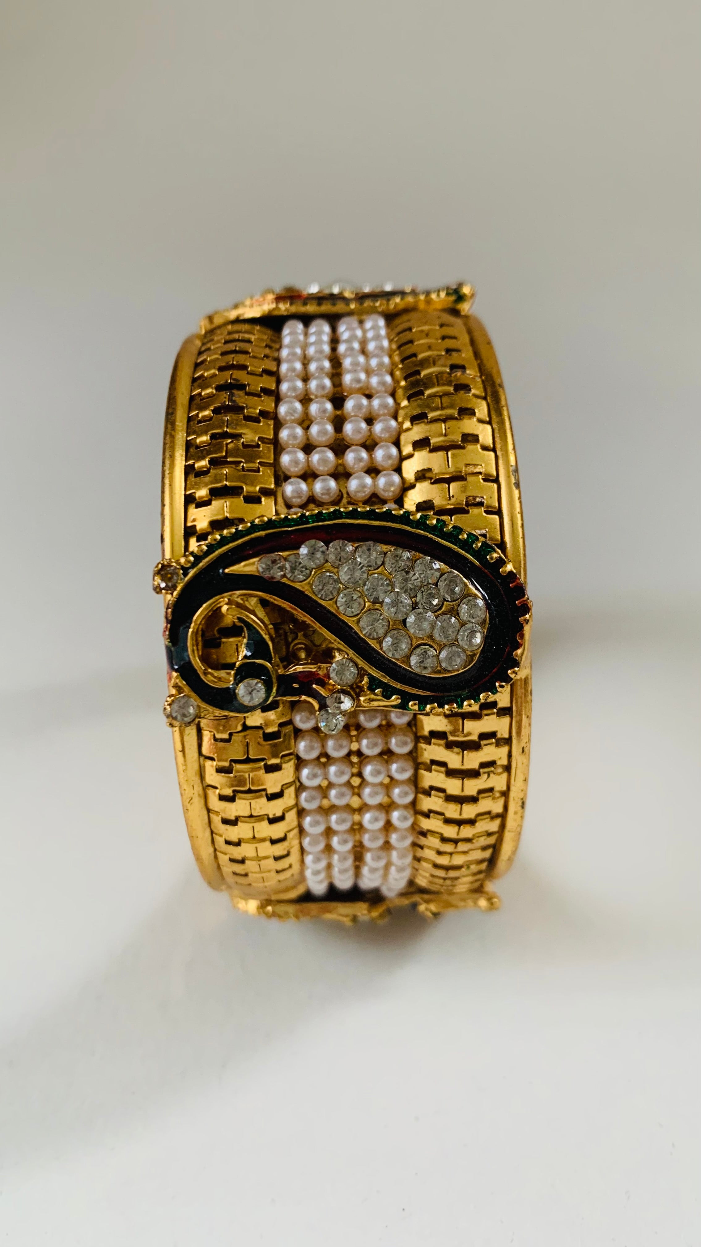 Traditional peacock stone gold pearl bangles / Kara