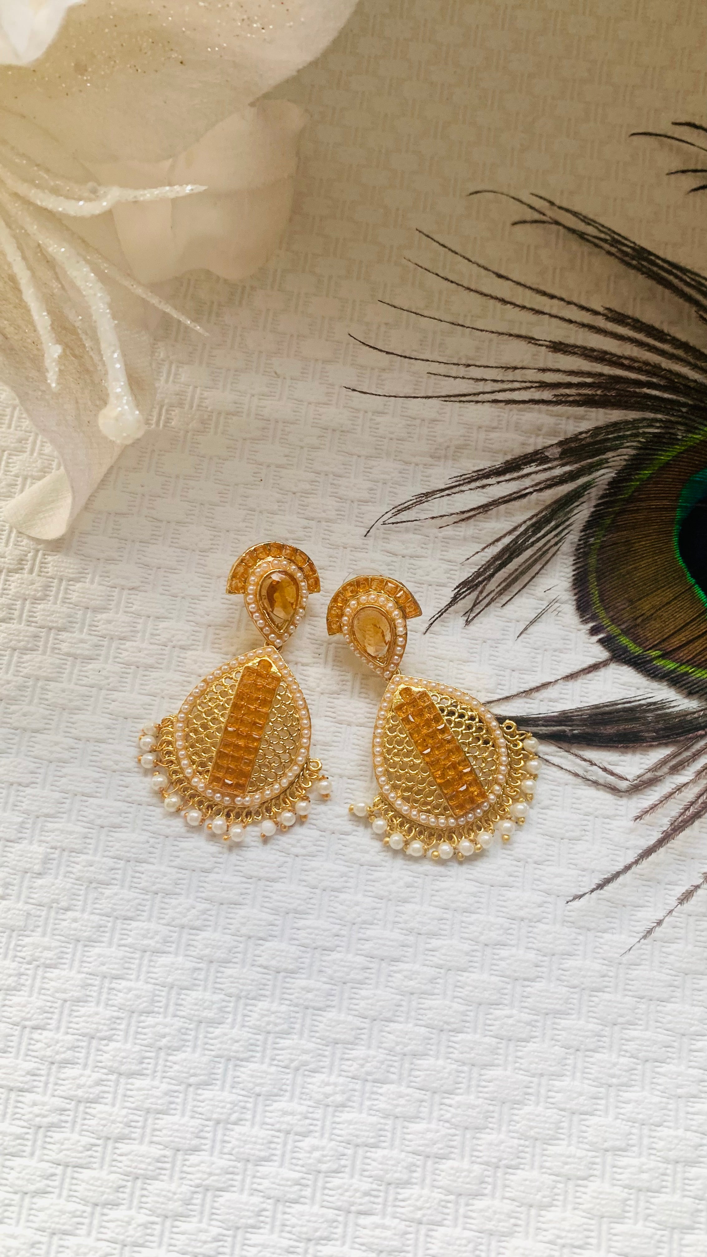 Orange moti earrings