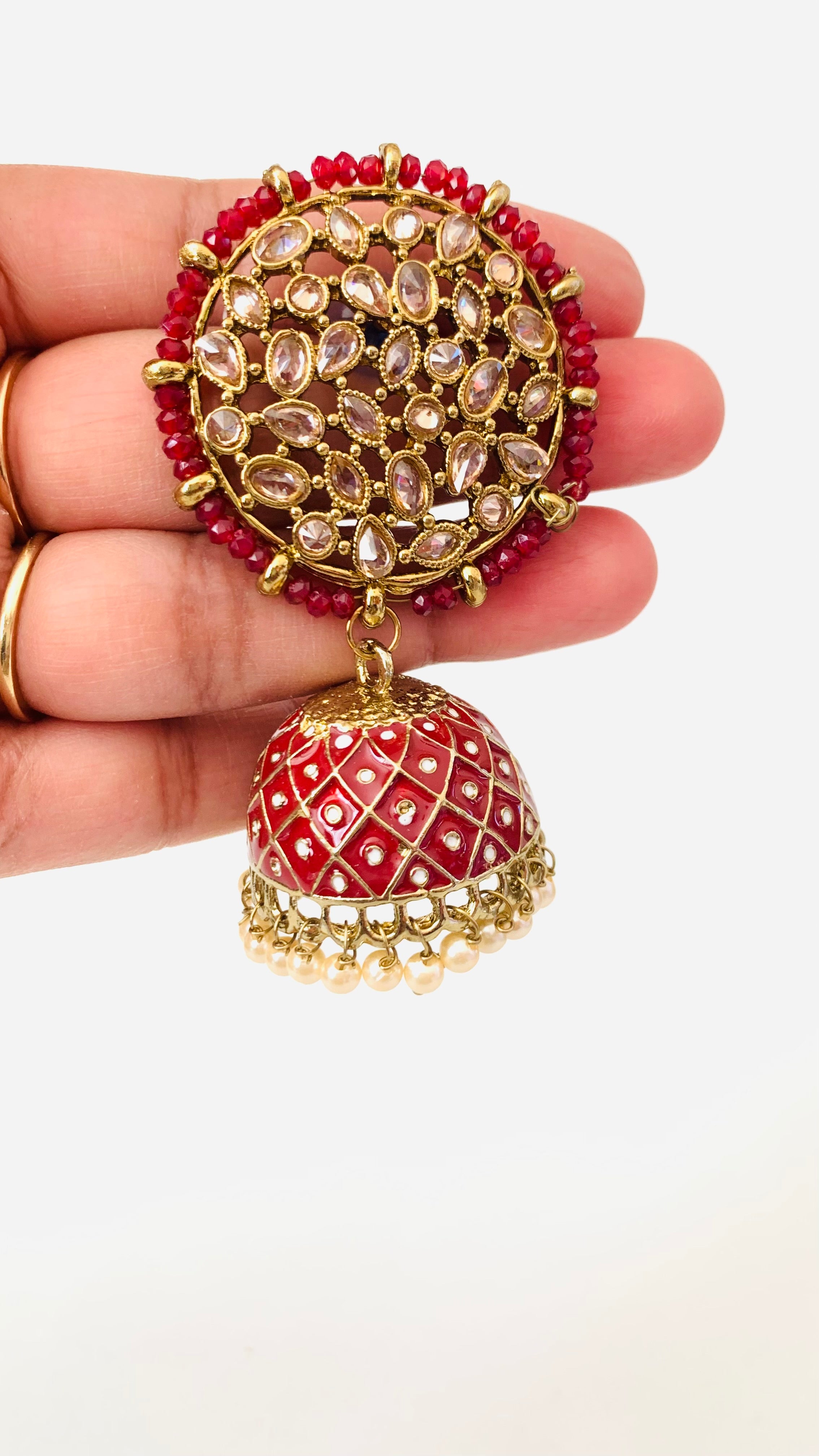 Polki Kundan Handpainted Meenakari Jhumka Earrings with Pearls | Traditional Ethnic Jewelry