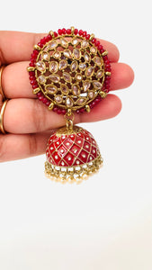 Polki Kundan Handpainted Meenakari Jhumka Earrings with Pearls | Traditional Ethnic Jewelry