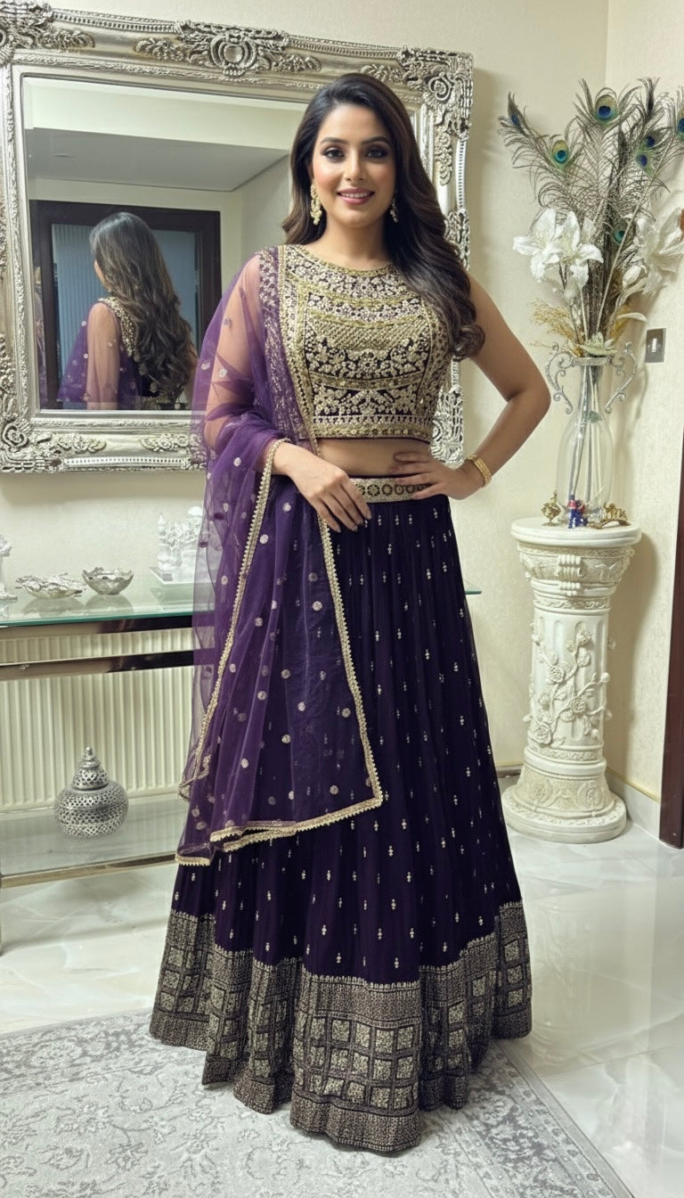 Royal Purple Embroidered Lehenga Choli with Dupatta – Bridal & Party Wear