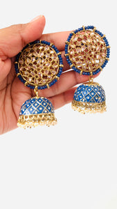 Polki Kundan Handpainted Meenakari Jhumka Earrings with Pearls | Traditional Ethnic Jewelry
