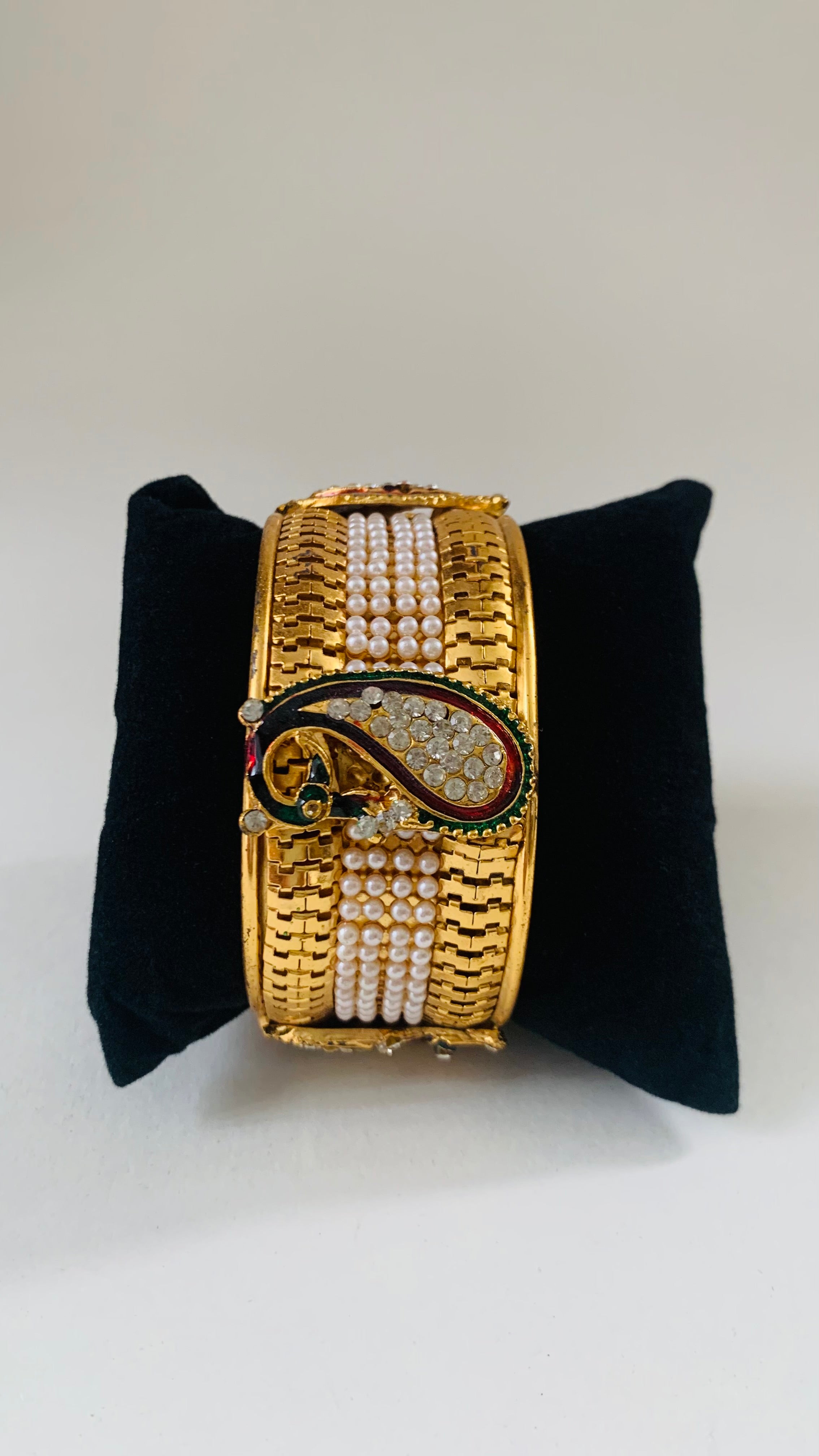 Traditional peacock stone gold pearl bangles / Kara