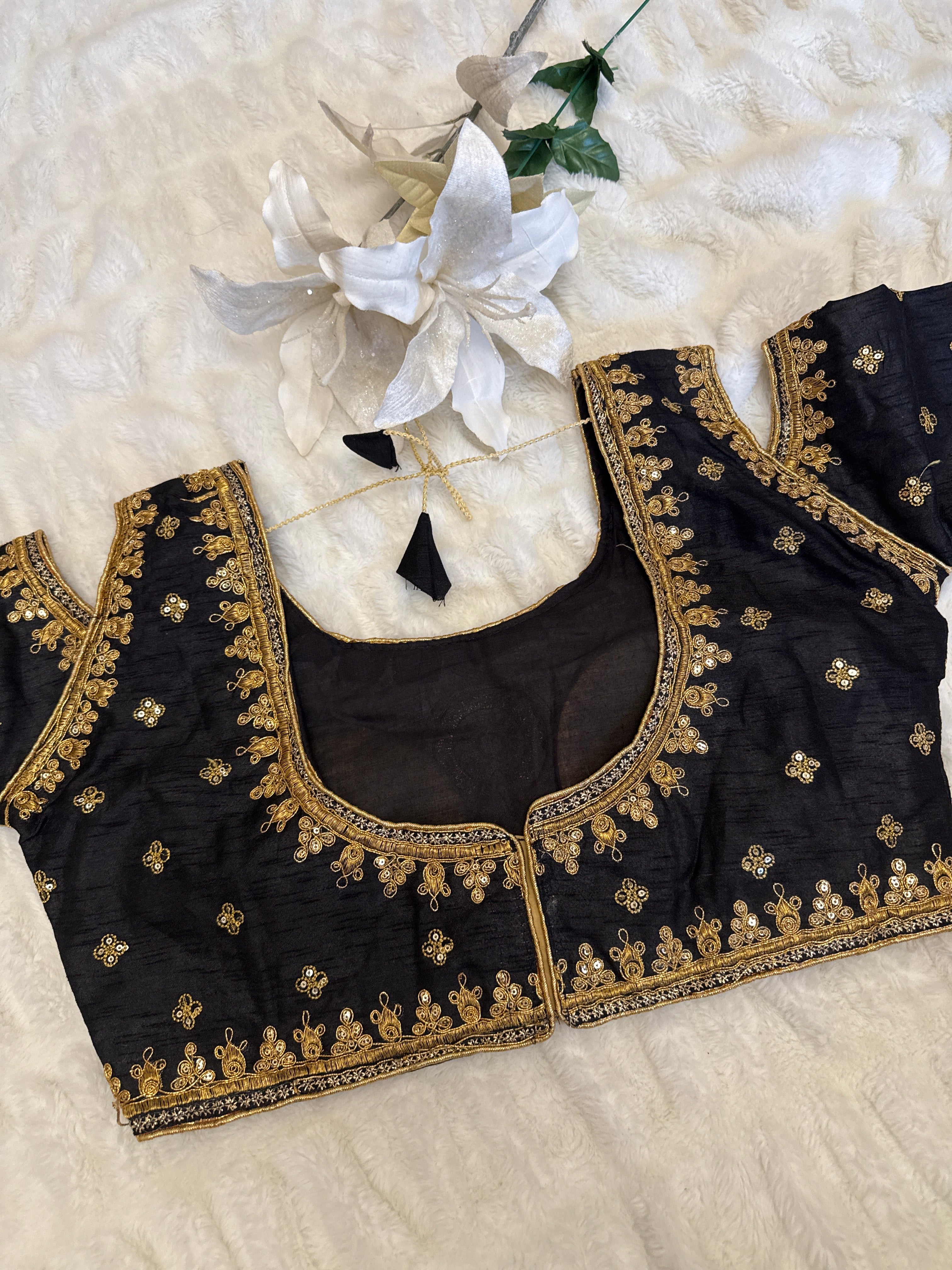 Black blouse with gold  embroidered readymade blouse