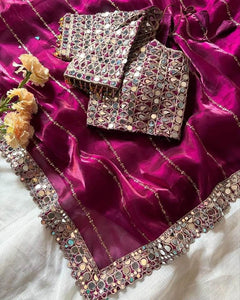 Designer  Mirror Work Saree with Heavy Embroidered Blouse | Party Wear & Wedding Saree