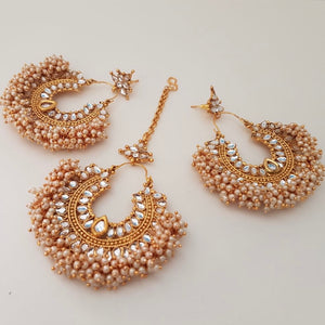 ✨ Kundan & Cluster Moti Chandbali Earrings with Tikka Set ✨