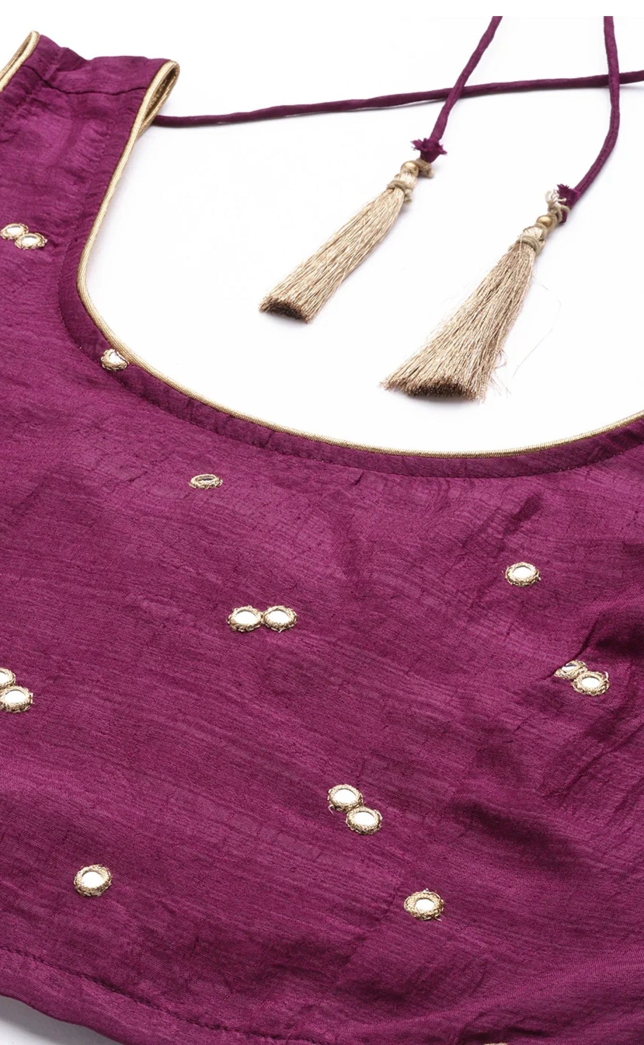 Elegant Plum Silk Party Wear Lehenga Set with Mirror Work Blouse