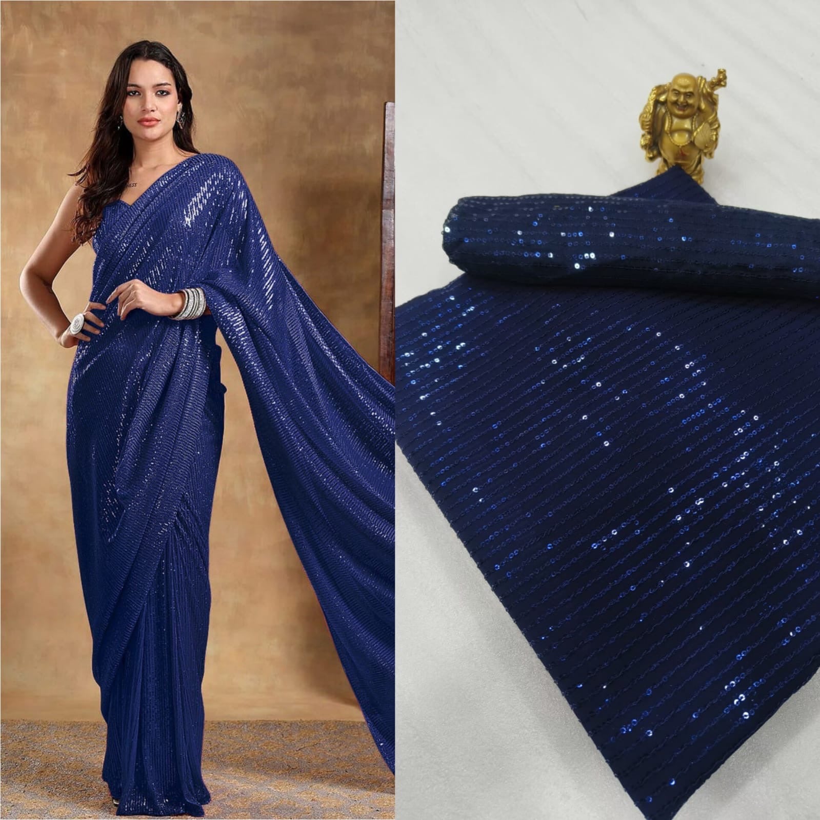 Elegant Sequins Saree with Unstitched Blouse Piece