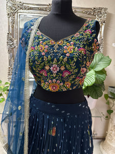 Navy Blue Floral Embroidered Lehenga Choli with Dupatta – Designer Party & Wedding Wear