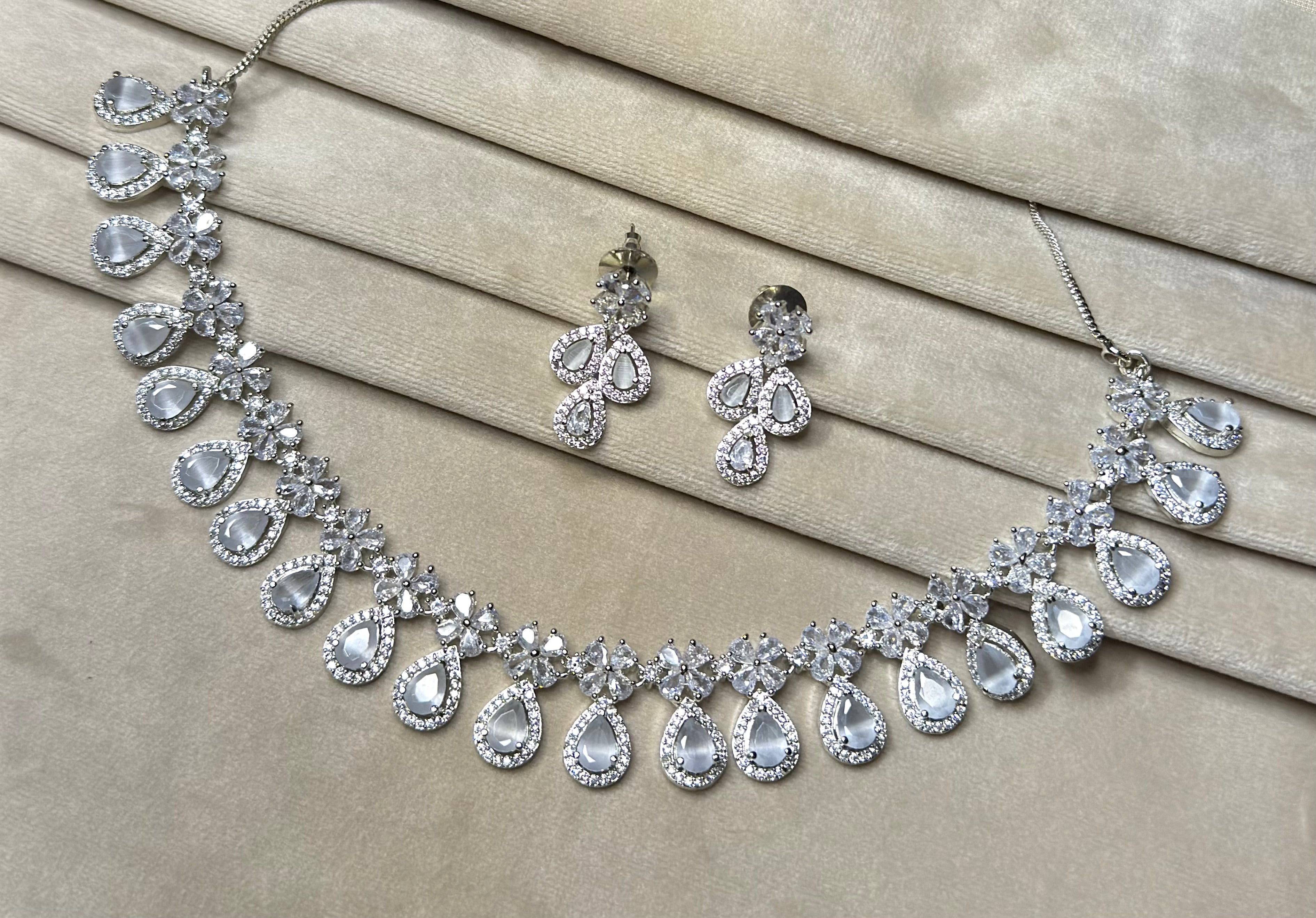 Vidya - Elegant grey Cubic Zirconia Necklace Set – Sparkling Bridal & Party Wear Jewellery