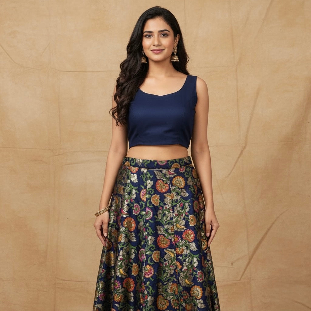 Banarasi Silk Skirt with Floral Brocade Weaving – Traditional Ethnic Wear