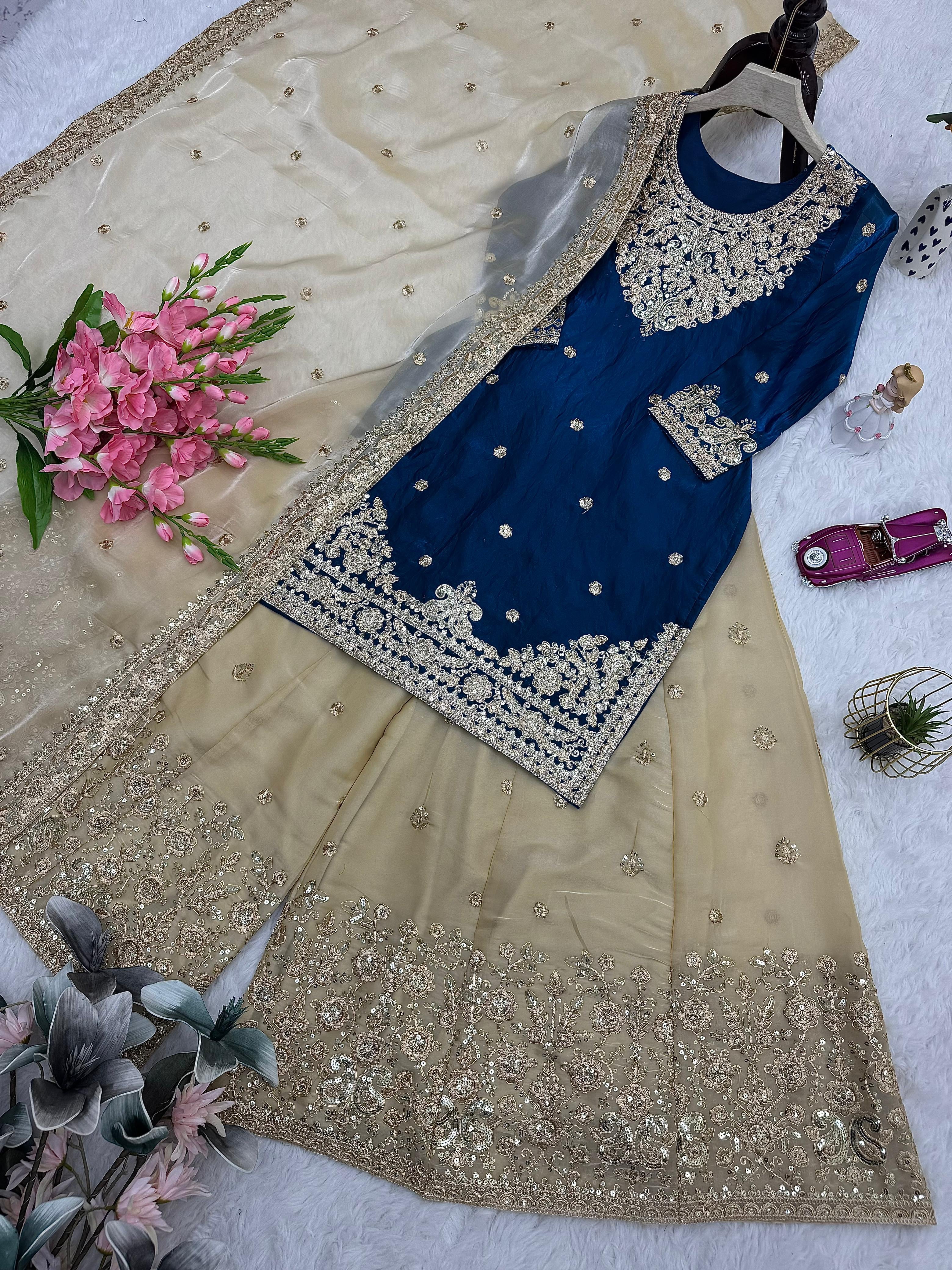 Partywear sharara suit with dupatta