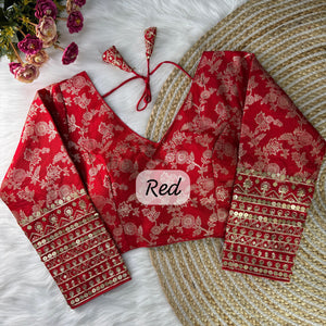 Red Banarasi Silk Blouse with sequins & Zari Work