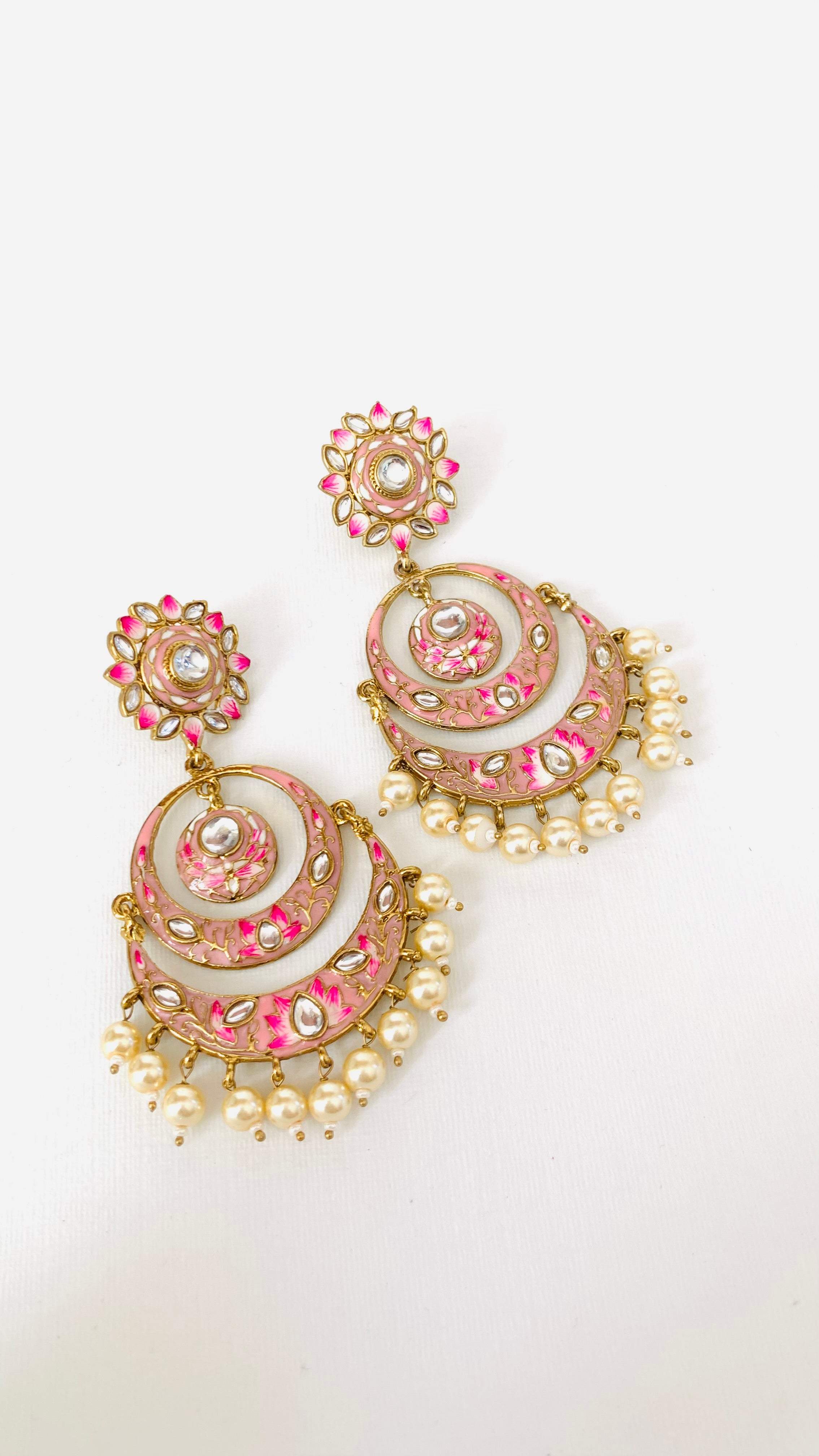 Handpainted Meenakari Kundan Pearl Chandbali Earrings | Traditional Indian Jewelry