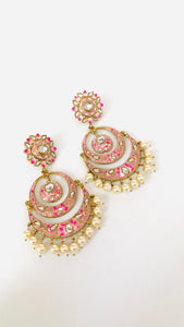 Handpainted Meenakari Kundan Pearl Chandbali Earrings | Traditional Indian Jewelry