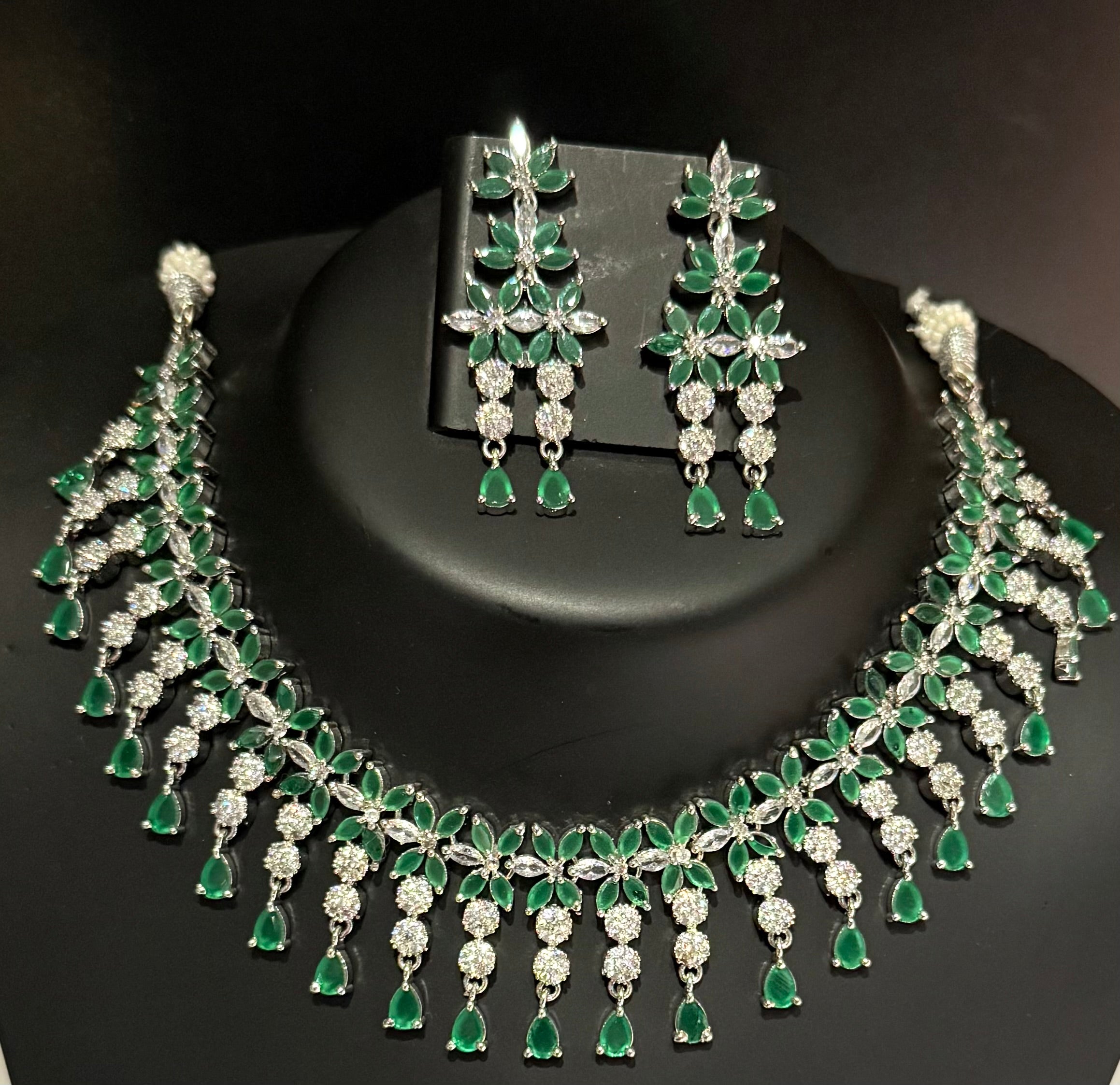 Maira - emerald / green Elegant Cubic Zirconia Necklace Set – Sparkling Bridal & Party Wear Jewellery
