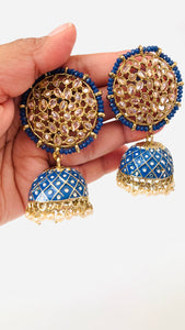 Polki Kundan Handpainted Meenakari Jhumka Earrings with Pearls | Traditional Ethnic Jewelry