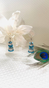 Blue and silver layered jhumka earrings