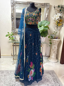 Navy Blue Floral Embroidered Lehenga Choli with Dupatta – Designer Party & Wedding Wear
