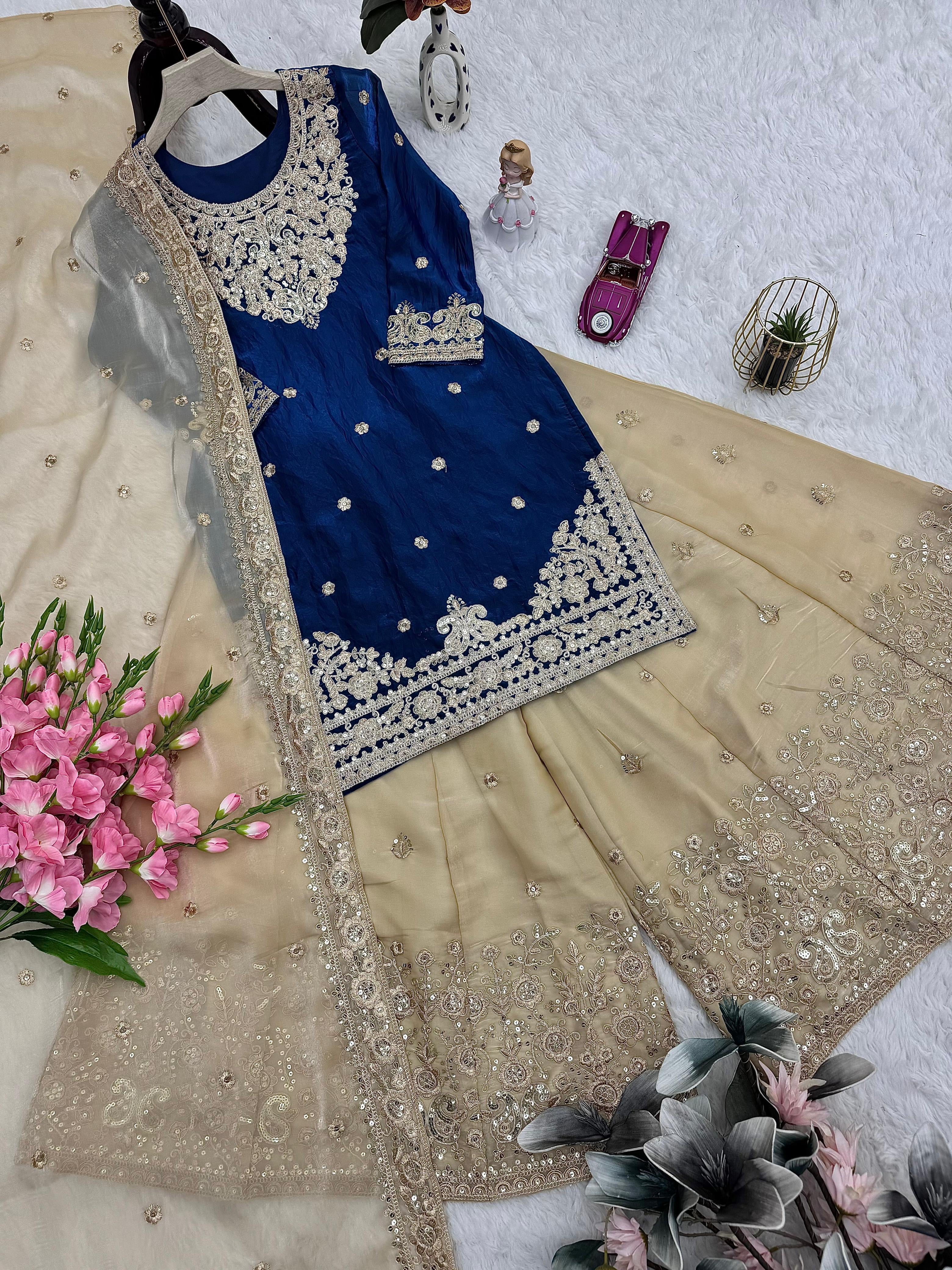 Partywear sharara suit with dupatta