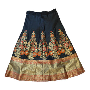 Traditional Banarasi Silk Skirt – black with Red & Gold Floral Zari Work