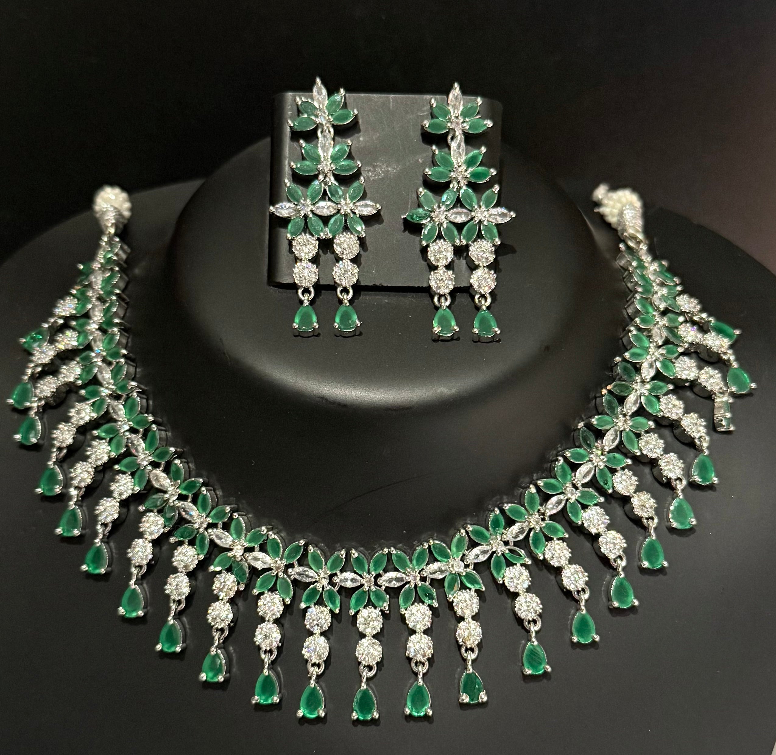 Maira - emerald / green Elegant Cubic Zirconia Necklace Set – Sparkling Bridal & Party Wear Jewellery