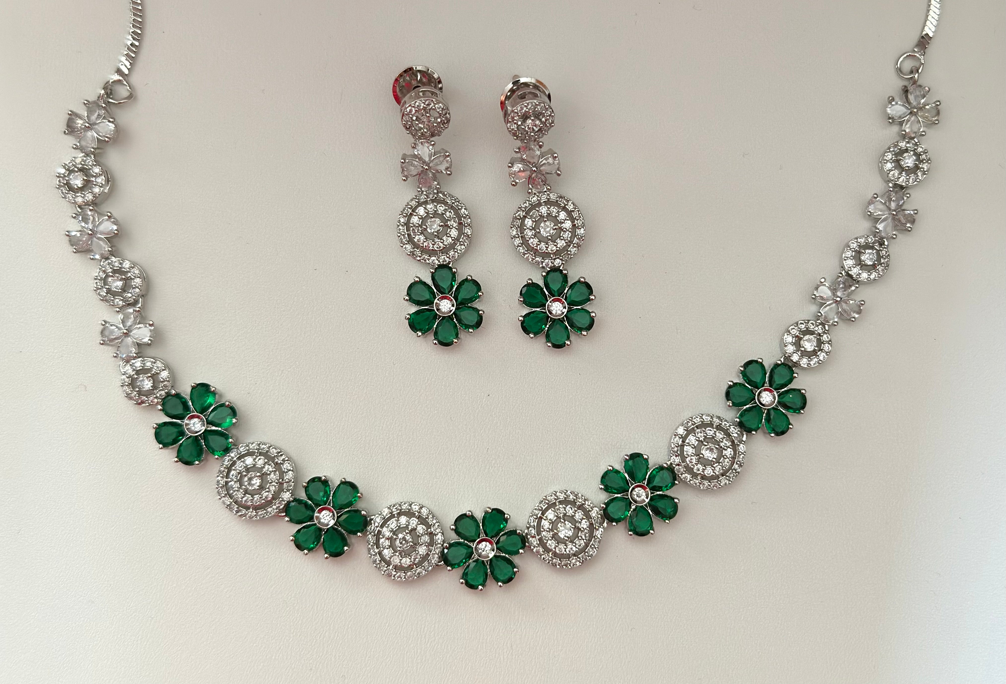 Mira - emerald / green Elegant Cubic Zirconia Necklace Set – Sparkling Bridal & Party Wear Jewellery