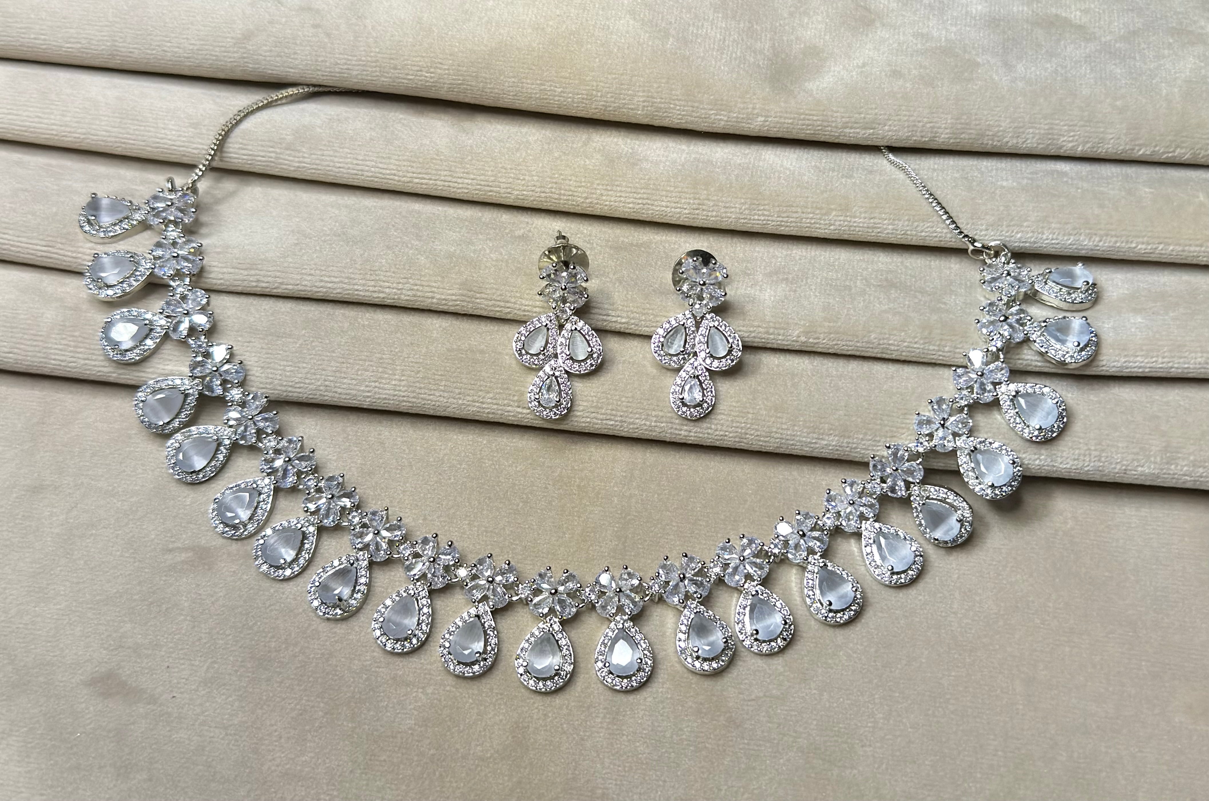 Vidya - Elegant grey Cubic Zirconia Necklace Set – Sparkling Bridal & Party Wear Jewellery
