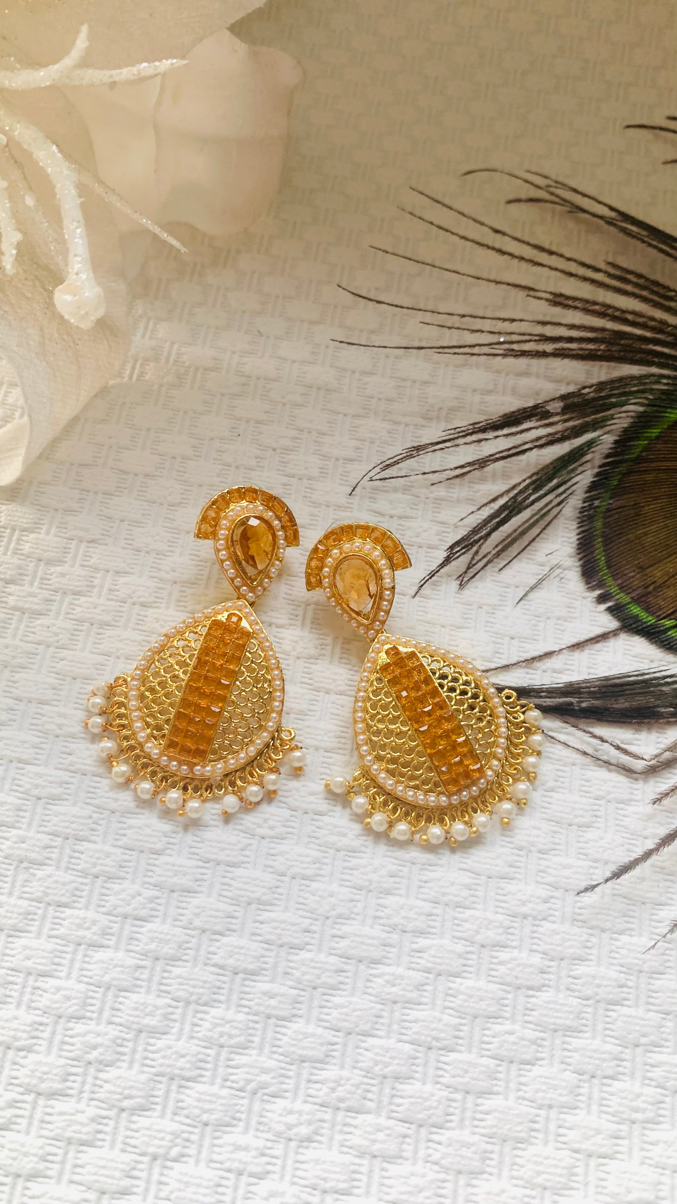 Orange moti earrings