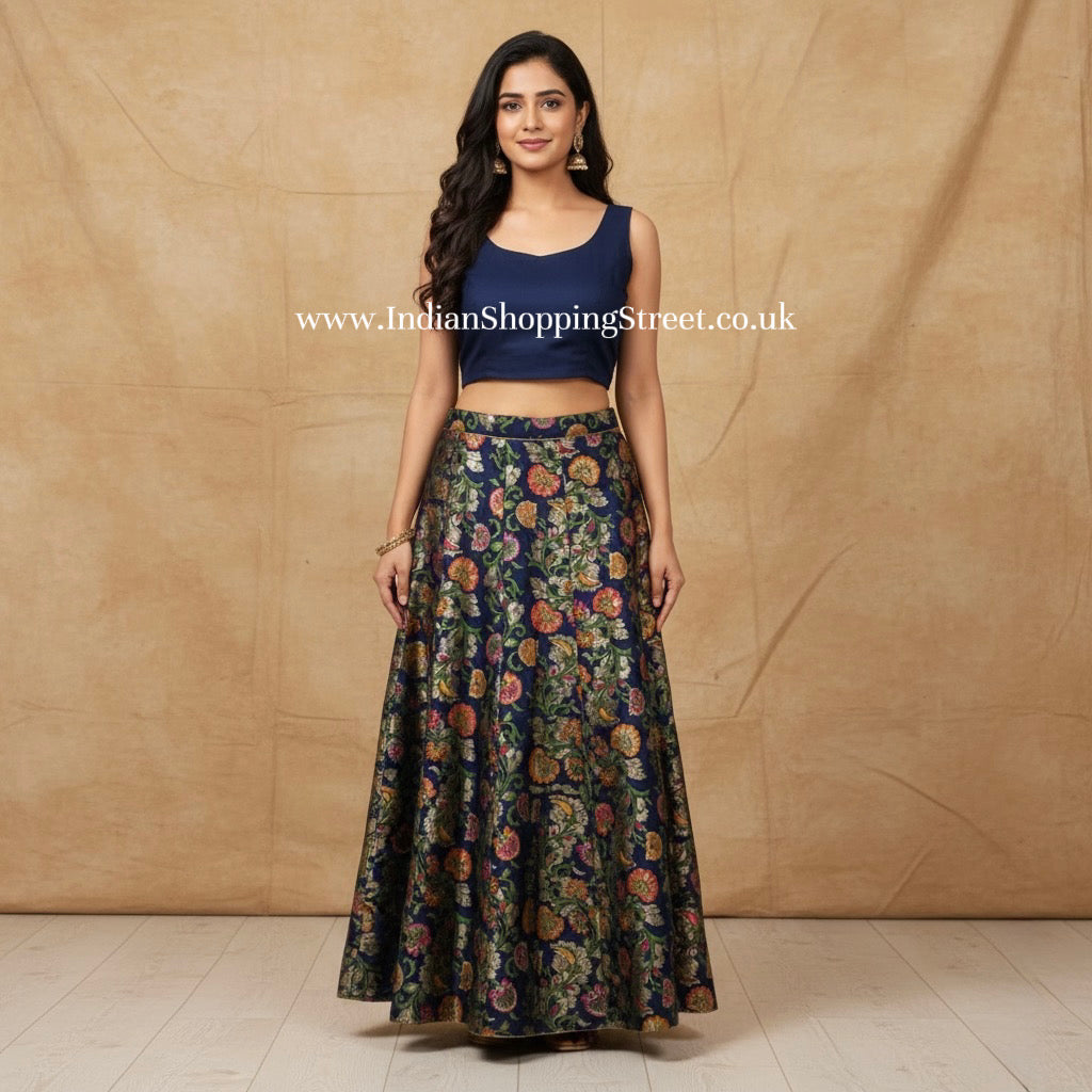 Banarasi Silk Skirt with Floral Brocade Weaving – Traditional Ethnic Wear