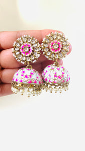Kundan Pearl Handpainted Meenakari Jhumka Earrings | Traditional Ethnic Jewelry