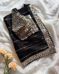 Designer  Mirror Work Saree with Heavy Embroidered Blouse | Party Wear & Wedding Saree