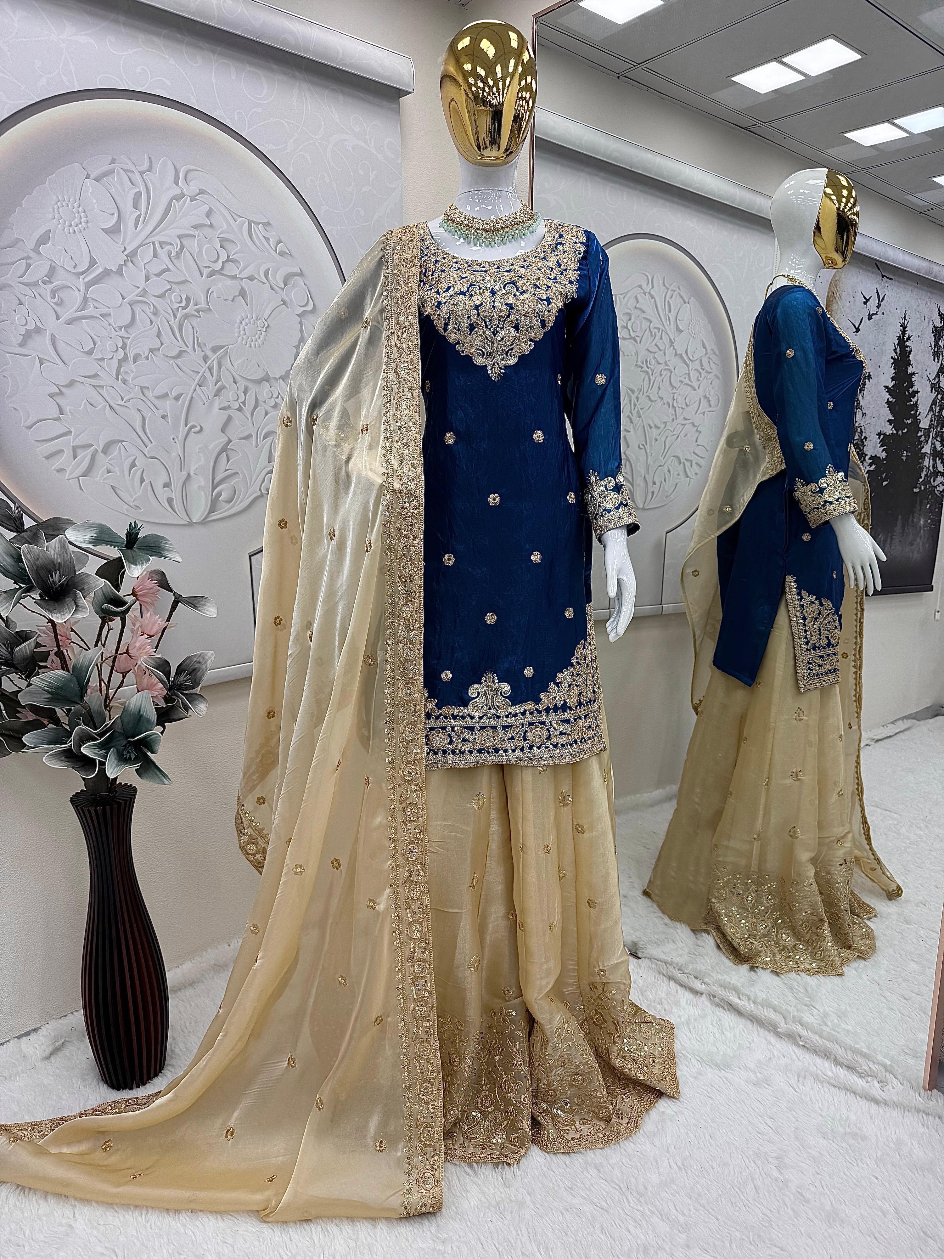Partywear sharara suit with dupatta