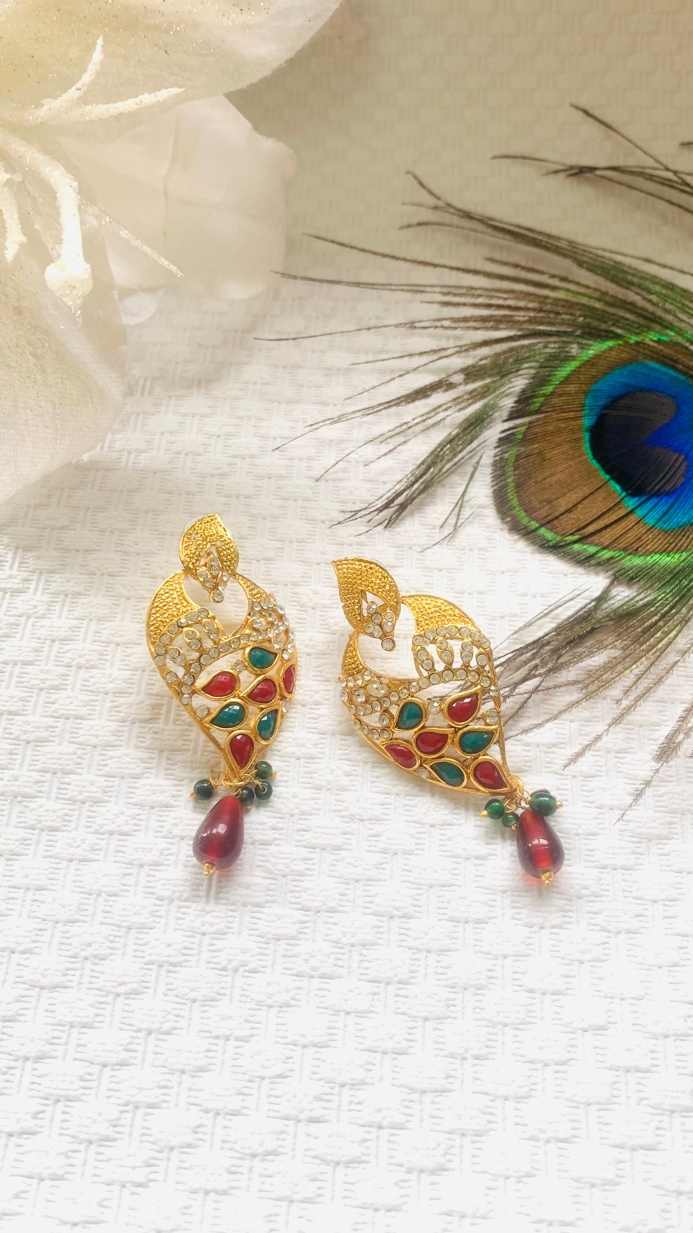 (Red and green  gold earrings