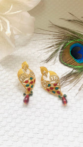 (Red and green  gold earrings