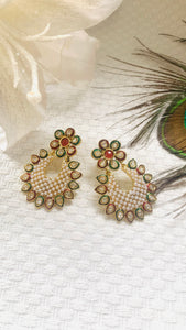 Cubic zirconia meenakari moti earrings