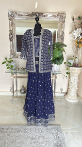 Navy Blue Georgette Embroidered Lehenga Set with Mirror and Thread Work Jacket – Festive & Wedding Wear