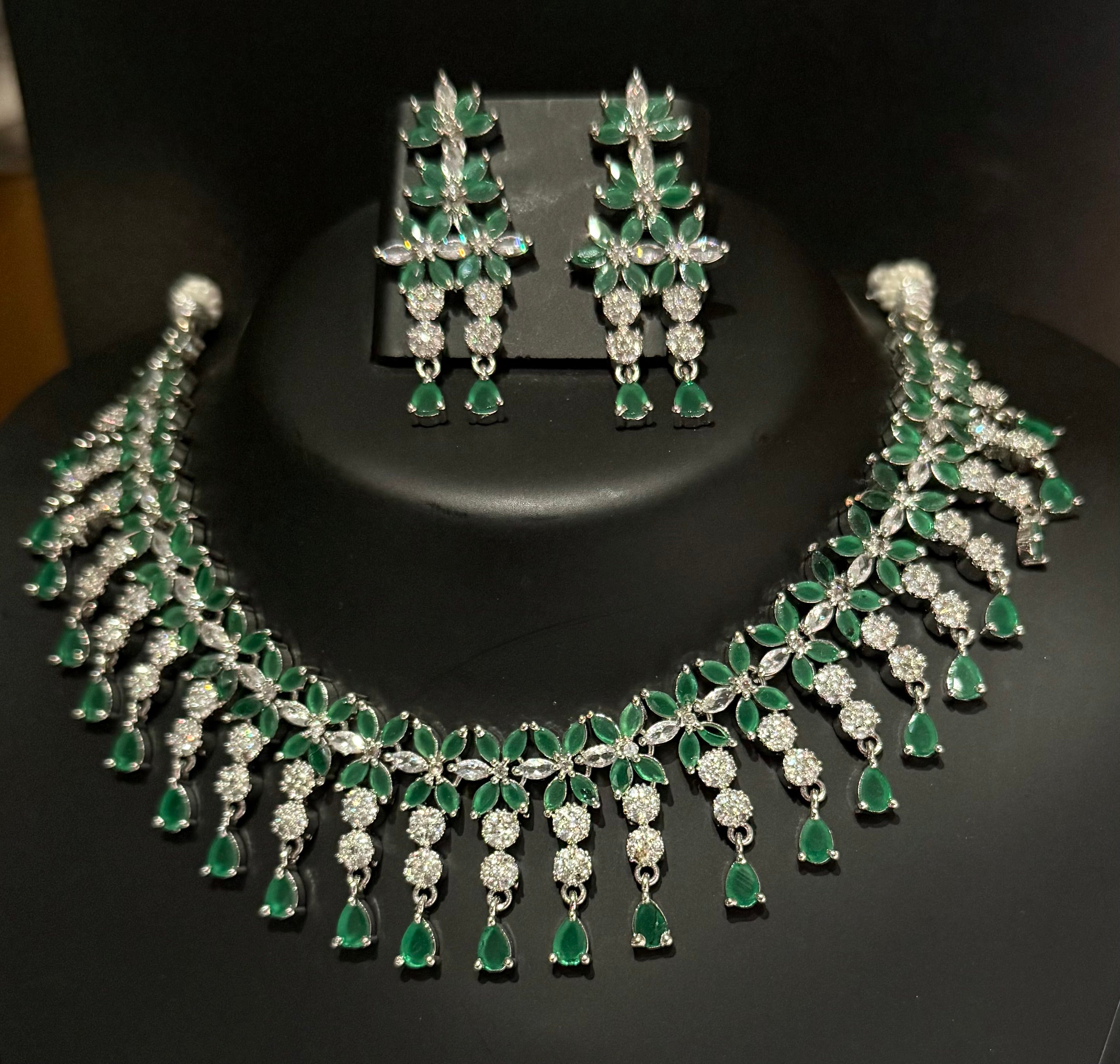 Maira - emerald / green Elegant Cubic Zirconia Necklace Set – Sparkling Bridal & Party Wear Jewellery