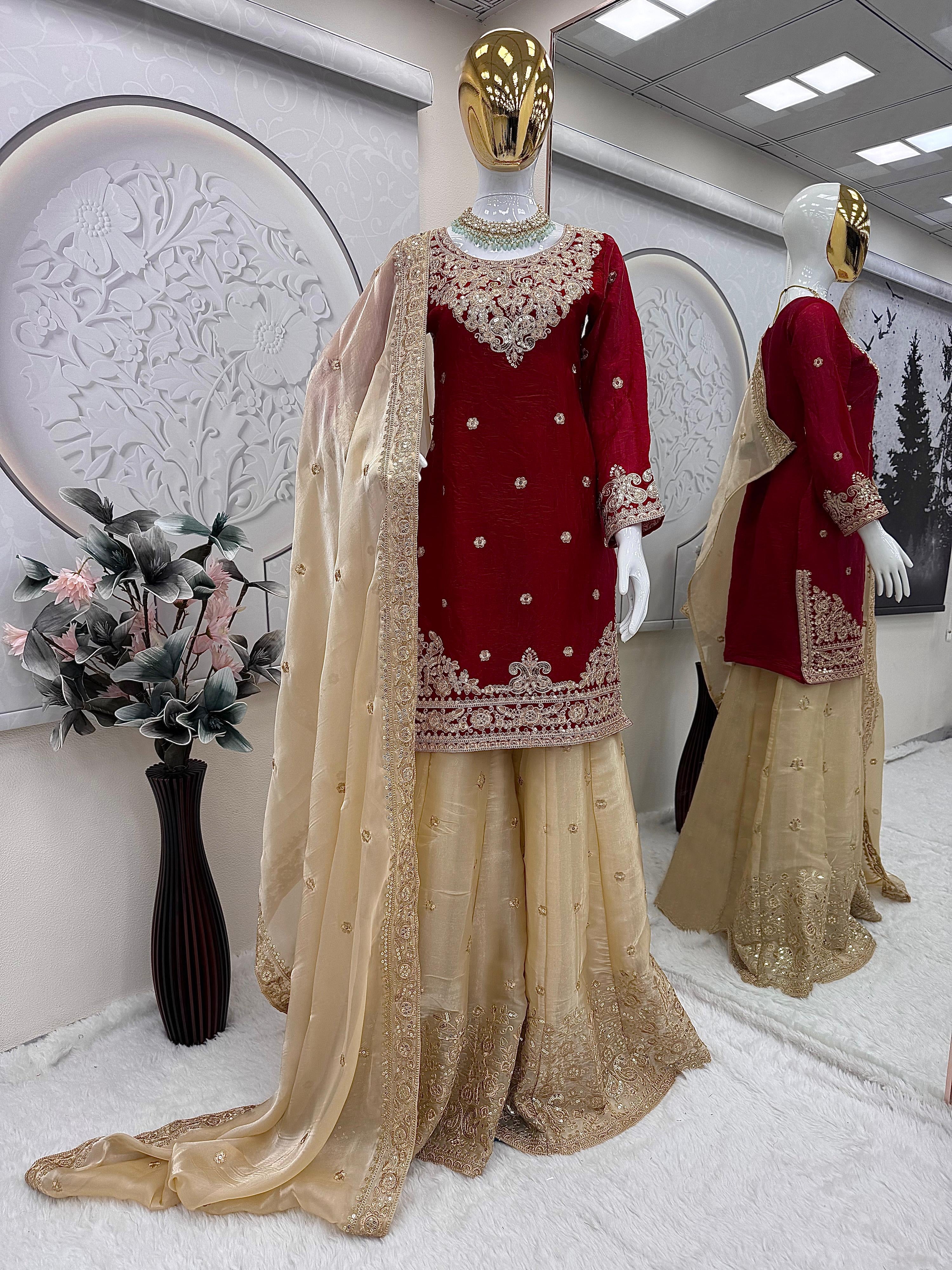 Partywear sharara suit with dupatta