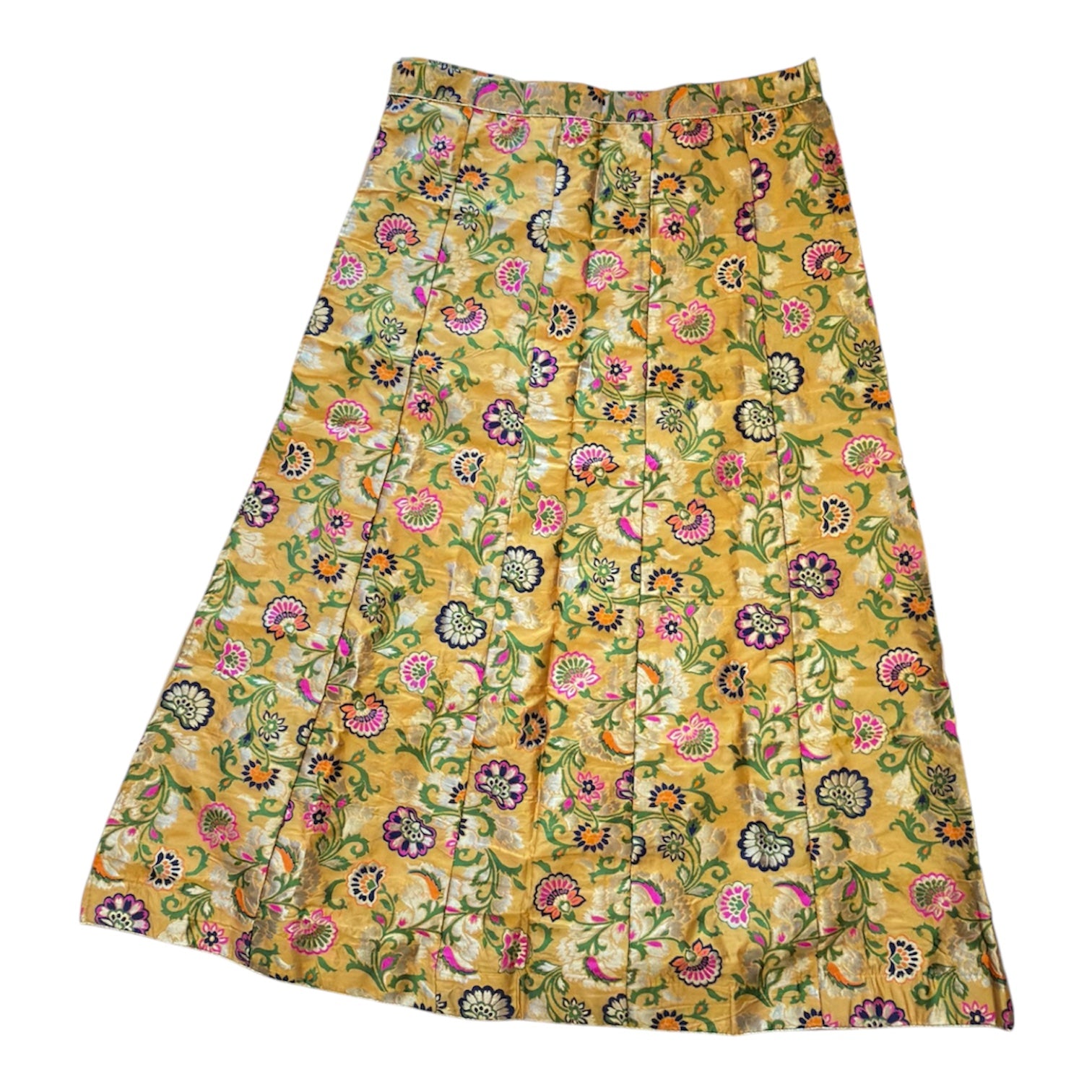 Yellow Banarasi Silk Skirt with Floral Brocade Weaving – Traditional Ethnic Wear
