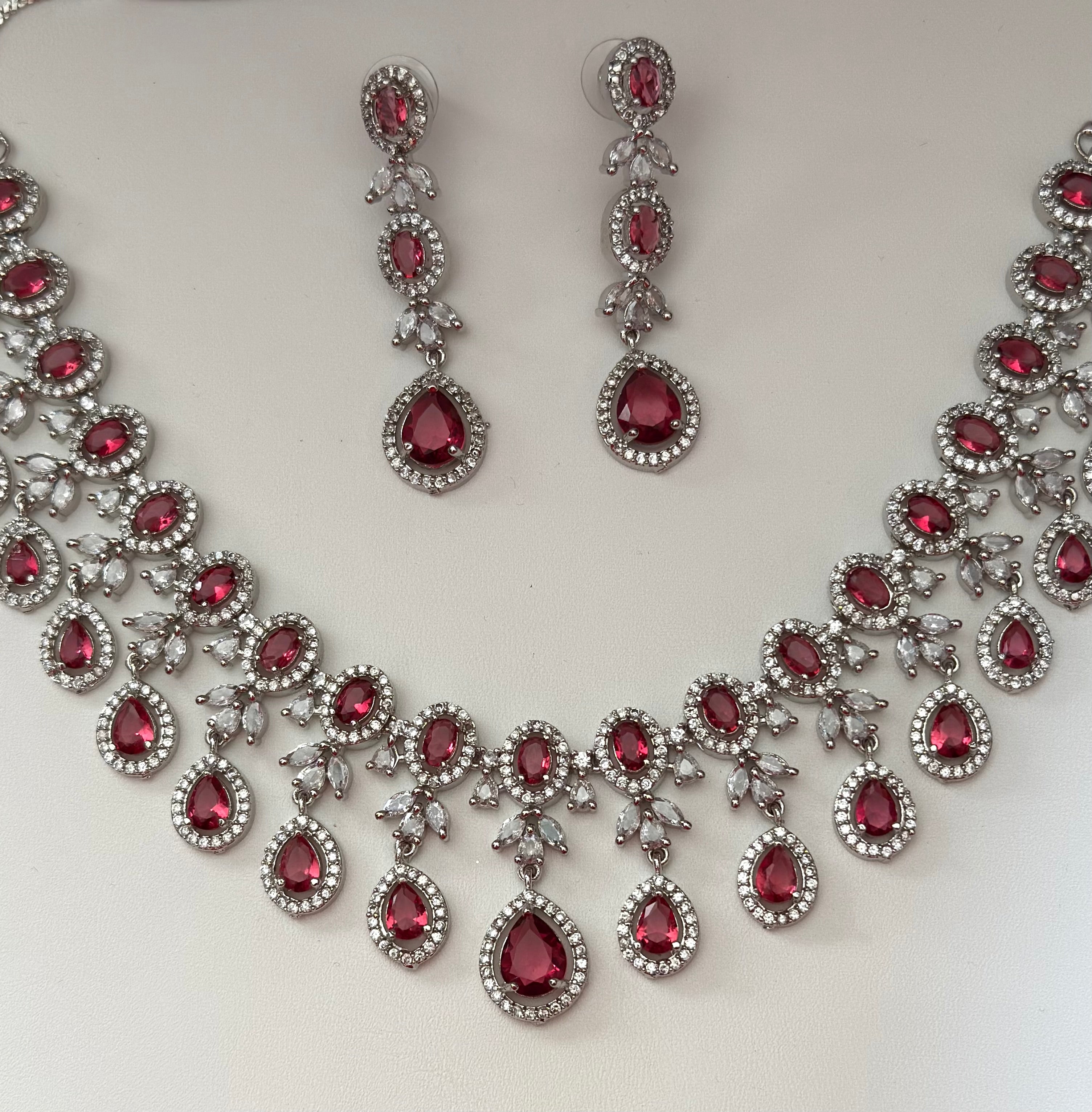 Aisha - Elegant Ruby/ Red Cubic Zirconia Necklace Set – Sparkling Bridal & Party Wear Jewellery