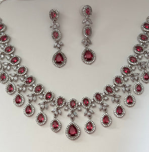 Aisha - Elegant Ruby/ Red Cubic Zirconia Necklace Set – Sparkling Bridal & Party Wear Jewellery
