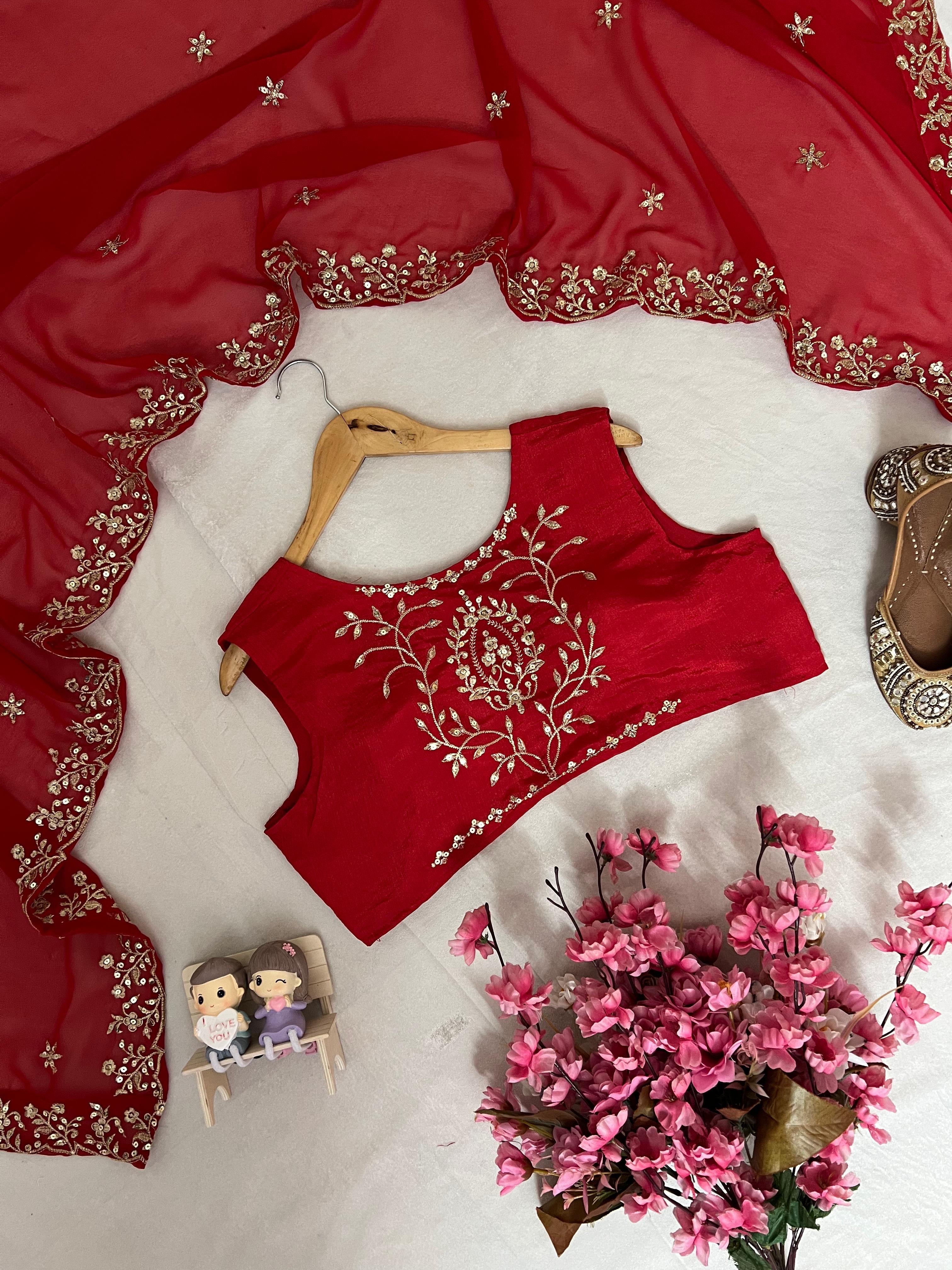 Red embroidered Partywear suit fully stitched