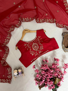 Red embroidered Partywear suit fully stitched