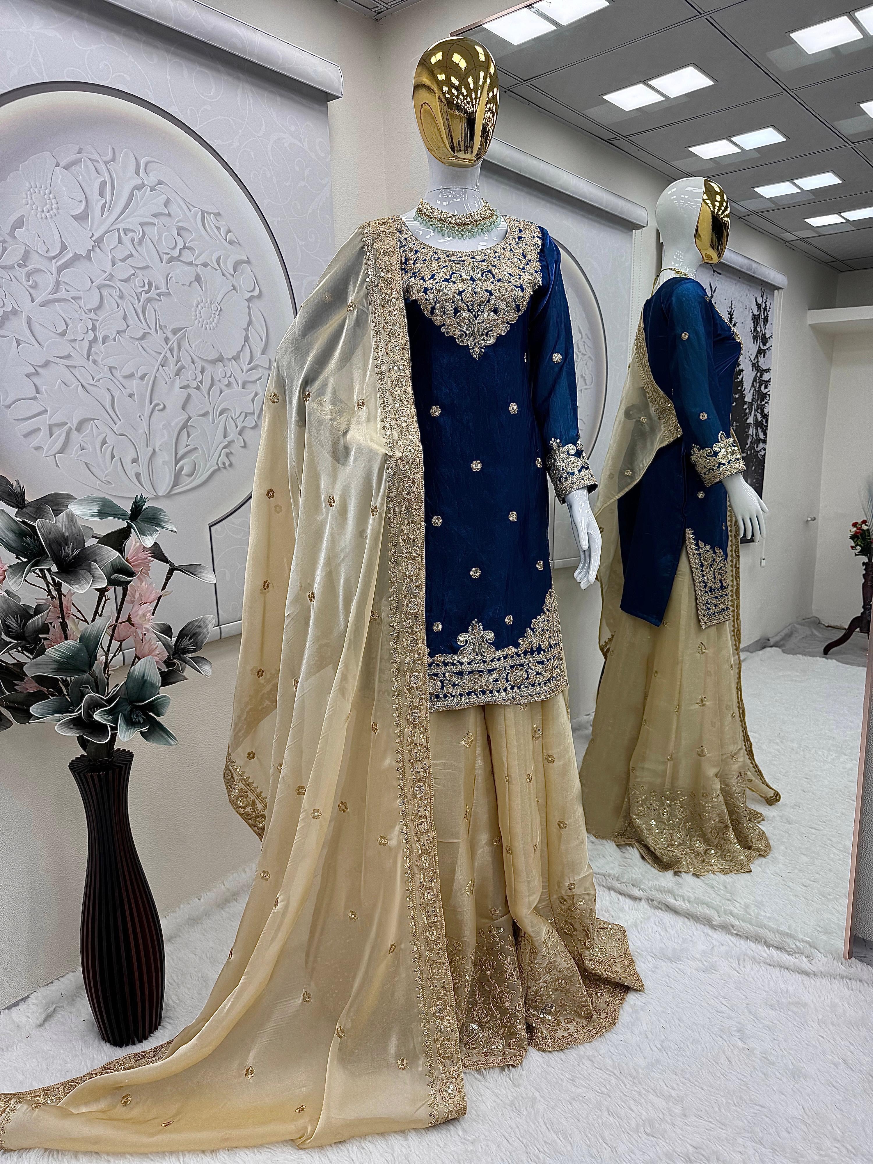 Partywear sharara suit with dupatta